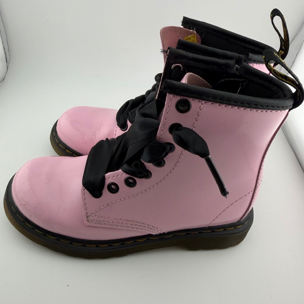 Dr. Martens Delaney Boots Kids Size 11 UK 10 US Pink Patent Ribbon Lace Zip - Picture 6 of 11